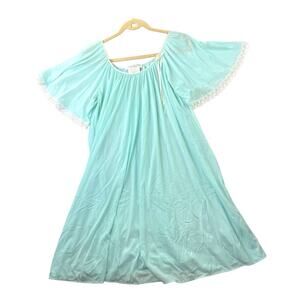 Vtg Miss Elaine Womens USA Sz Sm Nylon Seafoam Nightgown Peignoir Flutter Sleeve